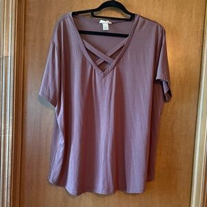 Casual Mauve V-Neck Crisscross Top